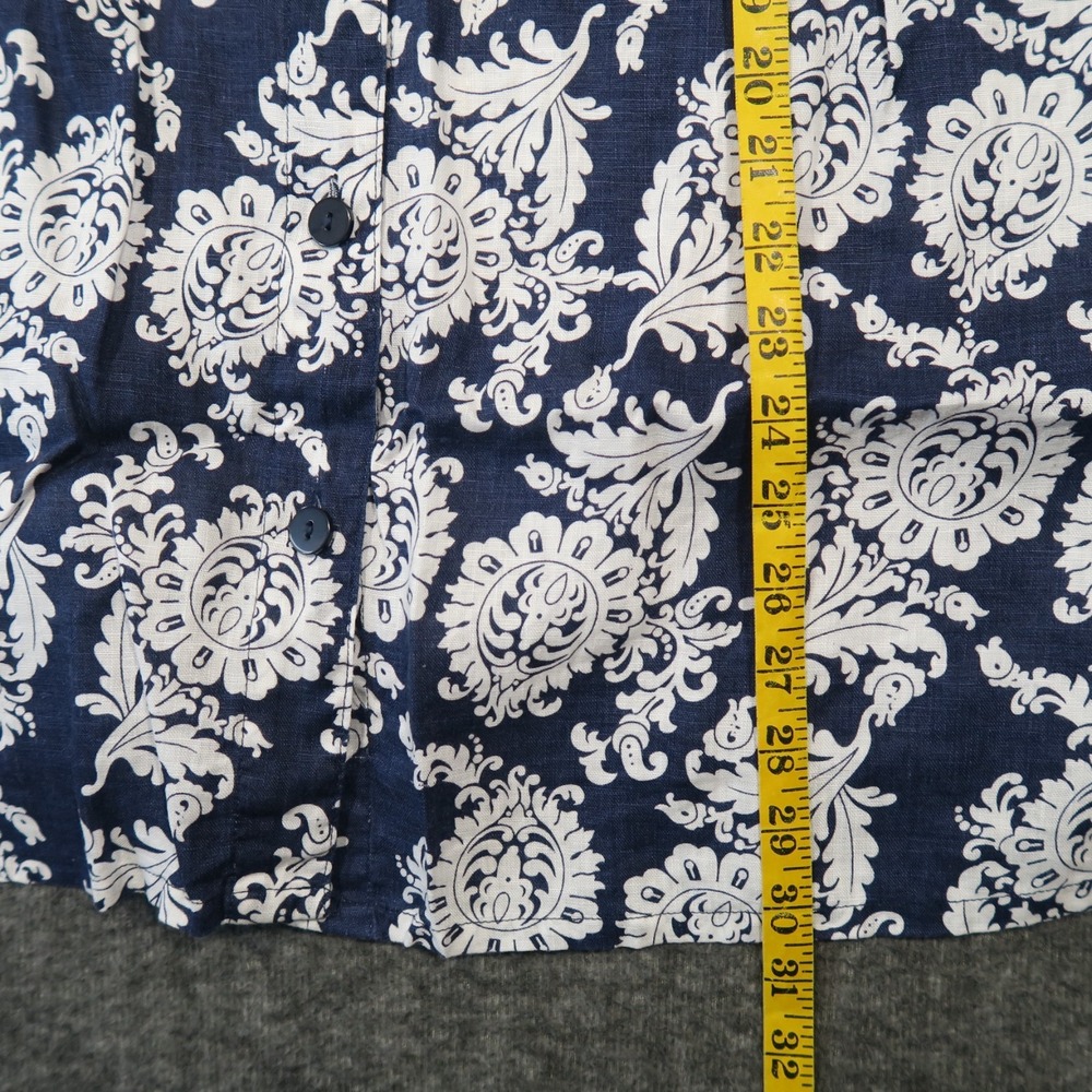 Marisa Christina Linen Tunic Top 3X Blue White Damask Coastal Resort Boho Luxury - Picture 5 of 7